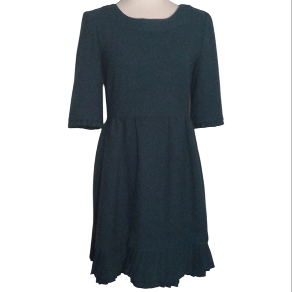 Anthropologie Tulle Chevron Texture Wool Blend Teal Green Midi Dress Size Small